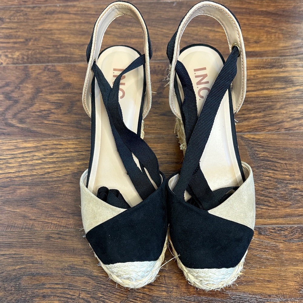 INC Black and Beige Suede Espadrilles